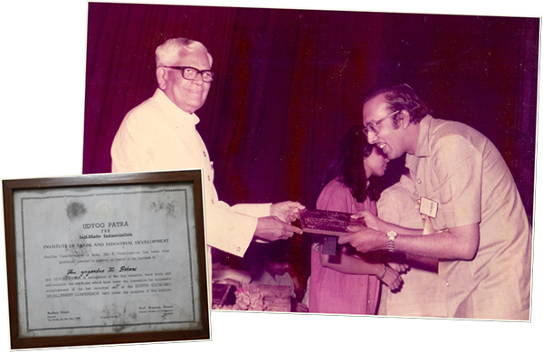 Y.K. Behani was awarded ‘Udyog Patra’ by the Vice President of India as recognition for being a self-made industrialist