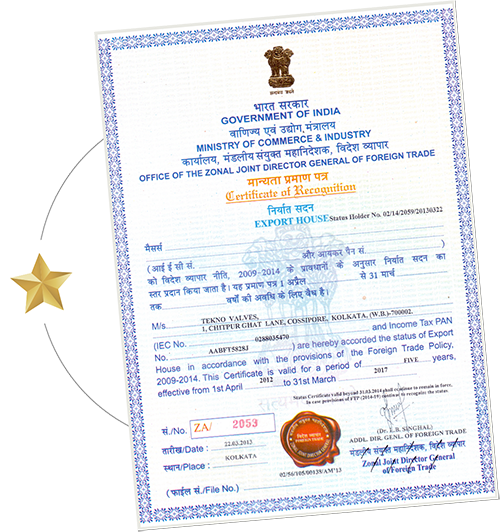 Recognized as ‘One star Export house’ from Government of India